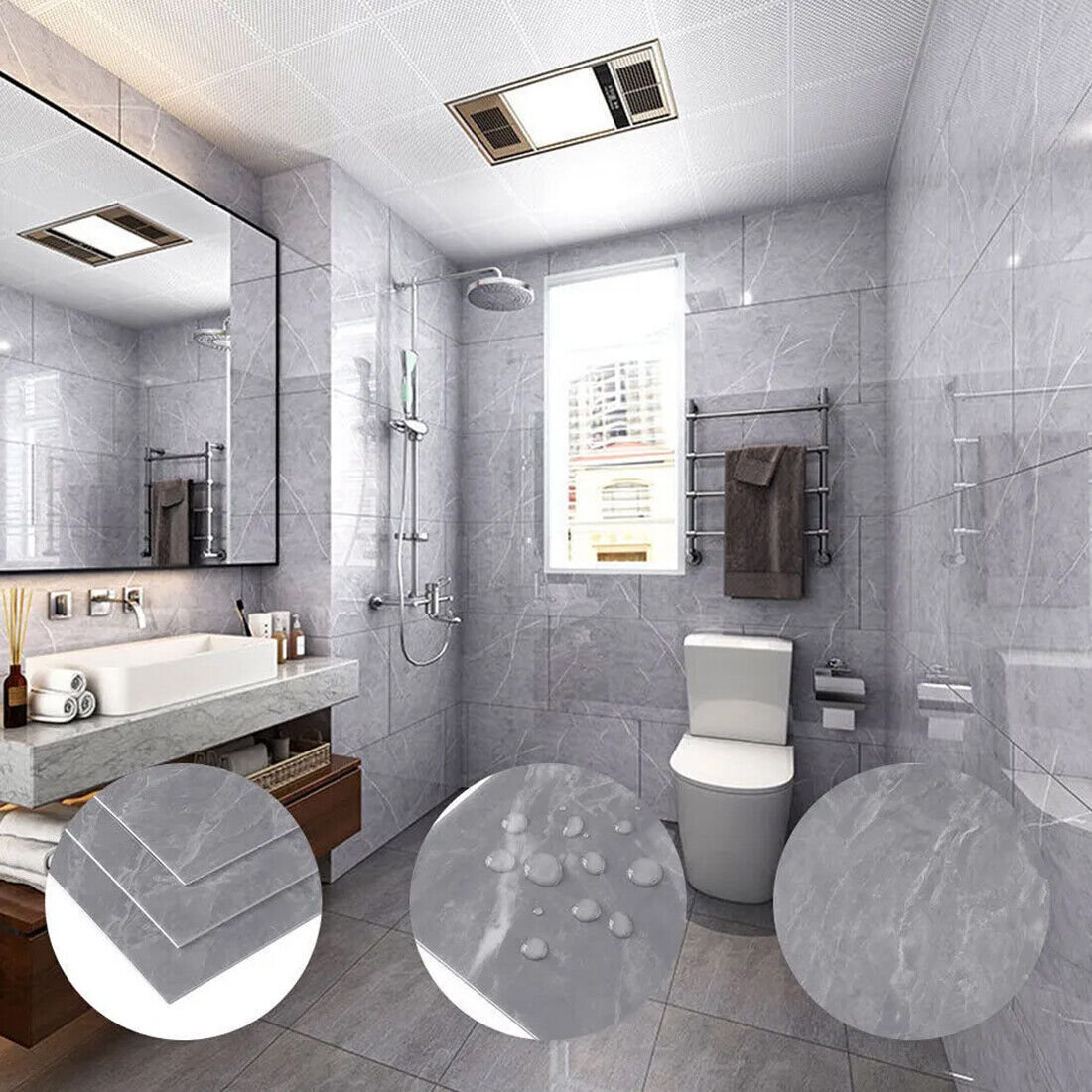 10x Marble Tiles Sticker Self-Adhesive Stick On Kitchen Home Wall Bathroom Decor-62x32x3