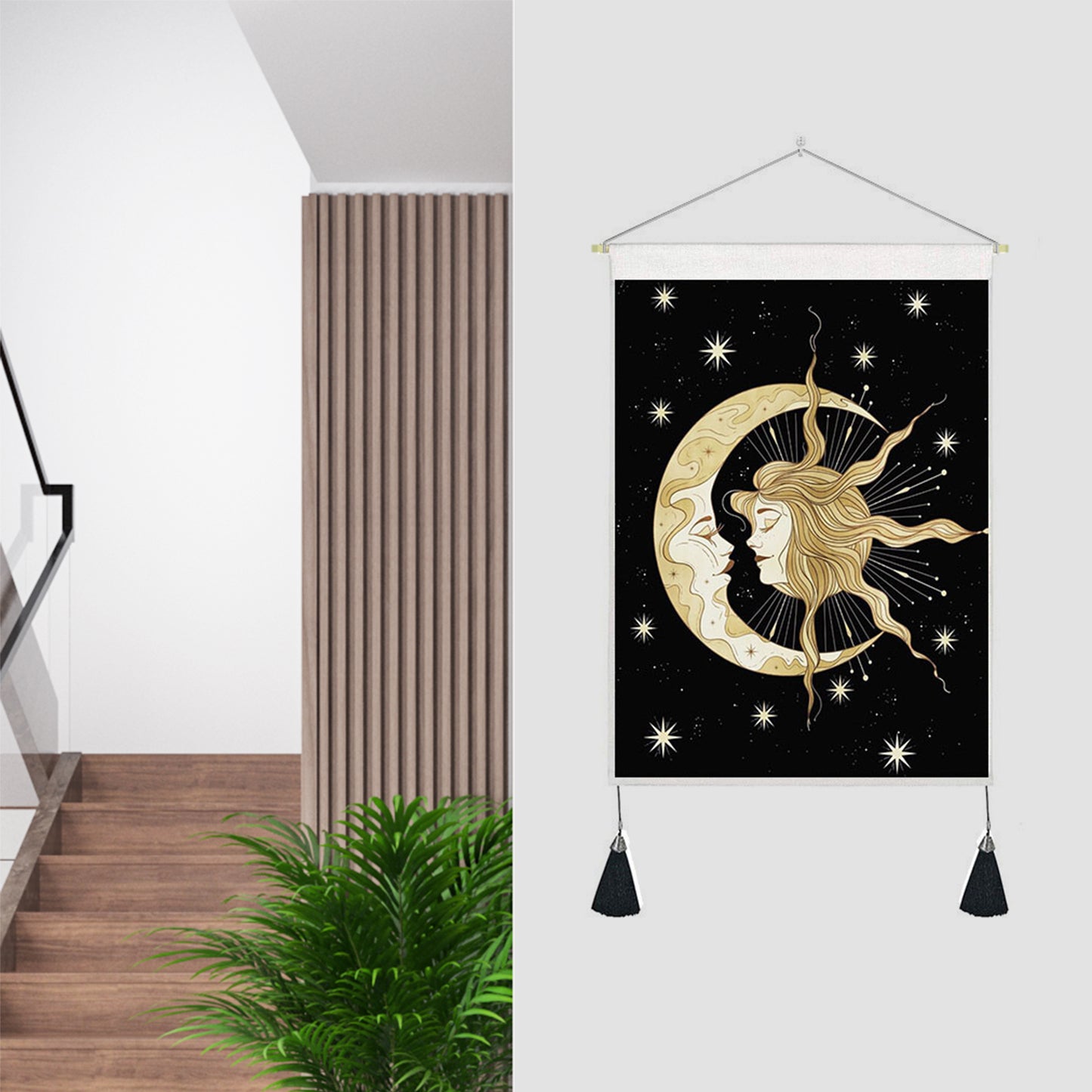 Tapestry Tassels Moon Mountain Linen Cotton Home Door Wall Hanging Bedroom Decor