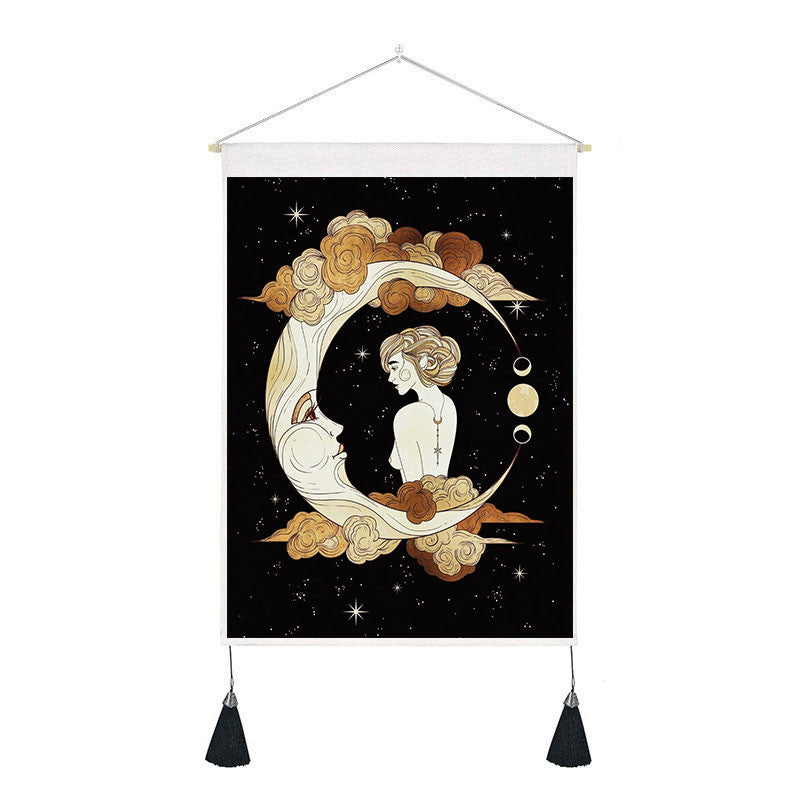 Tapestry Tassels Moon Mountain Linen Cotton Home Door Wall Hanging Bedroom Decor