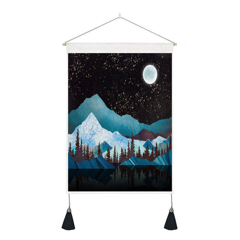Tapestry Tassels Moon Mountain Linen Cotton Home Door Wall Hanging Bedroom Decor