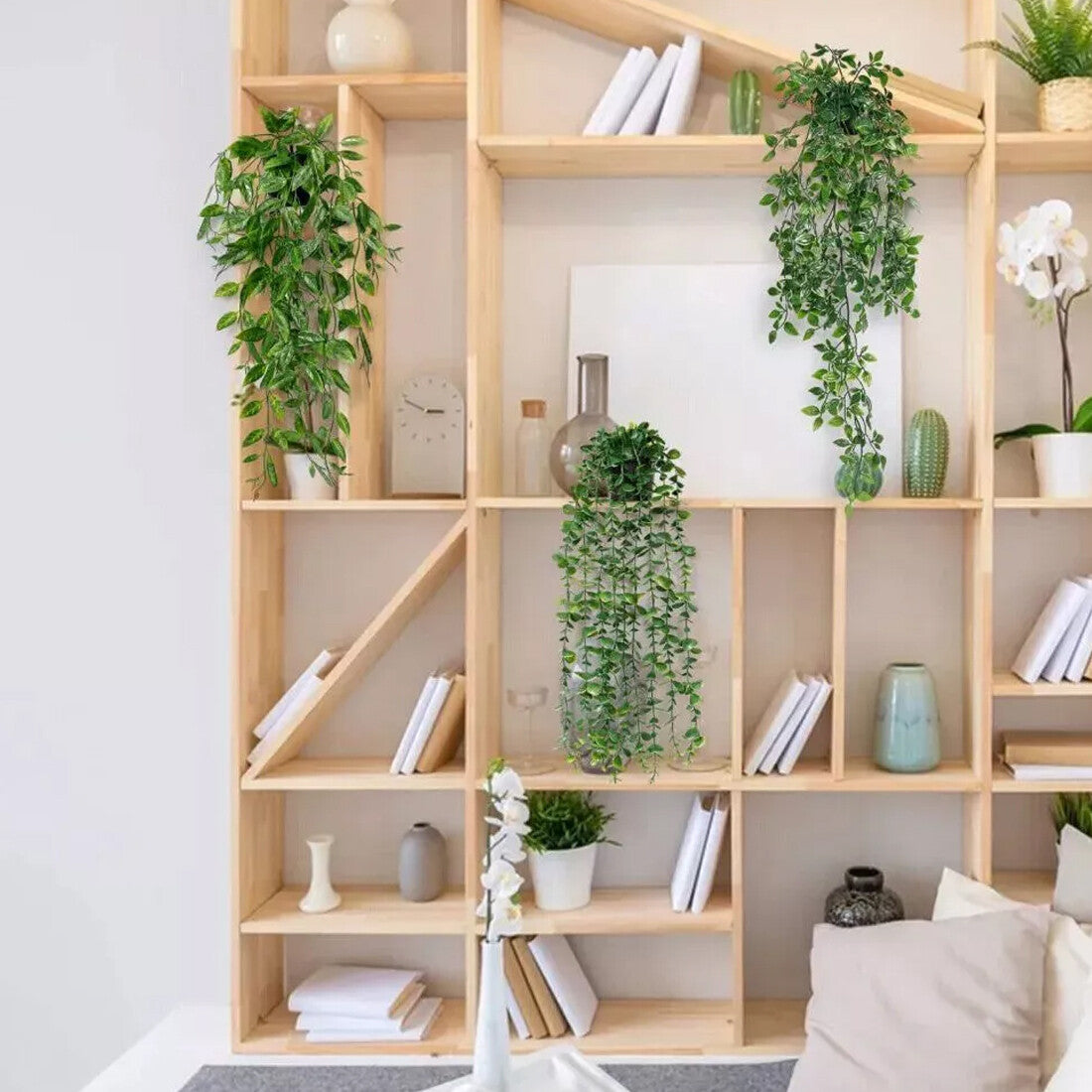 3 Pack Artificial Hanging Plants In Pots Indoor Fake Trailing Plants Home Room UK NEW