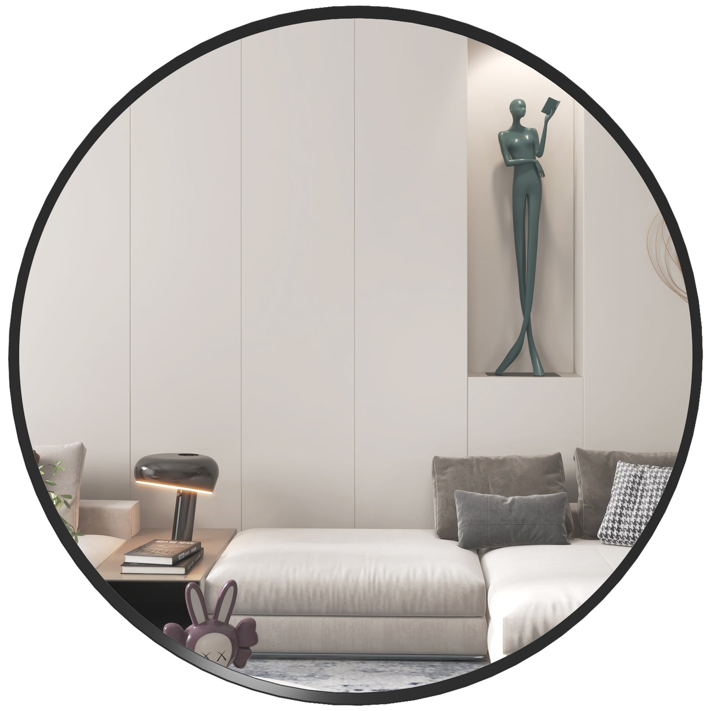61cm Decorative Wall Mirror For Bedroom Living Room, Modern Round Bathroom Mirror For Home Decor, Black