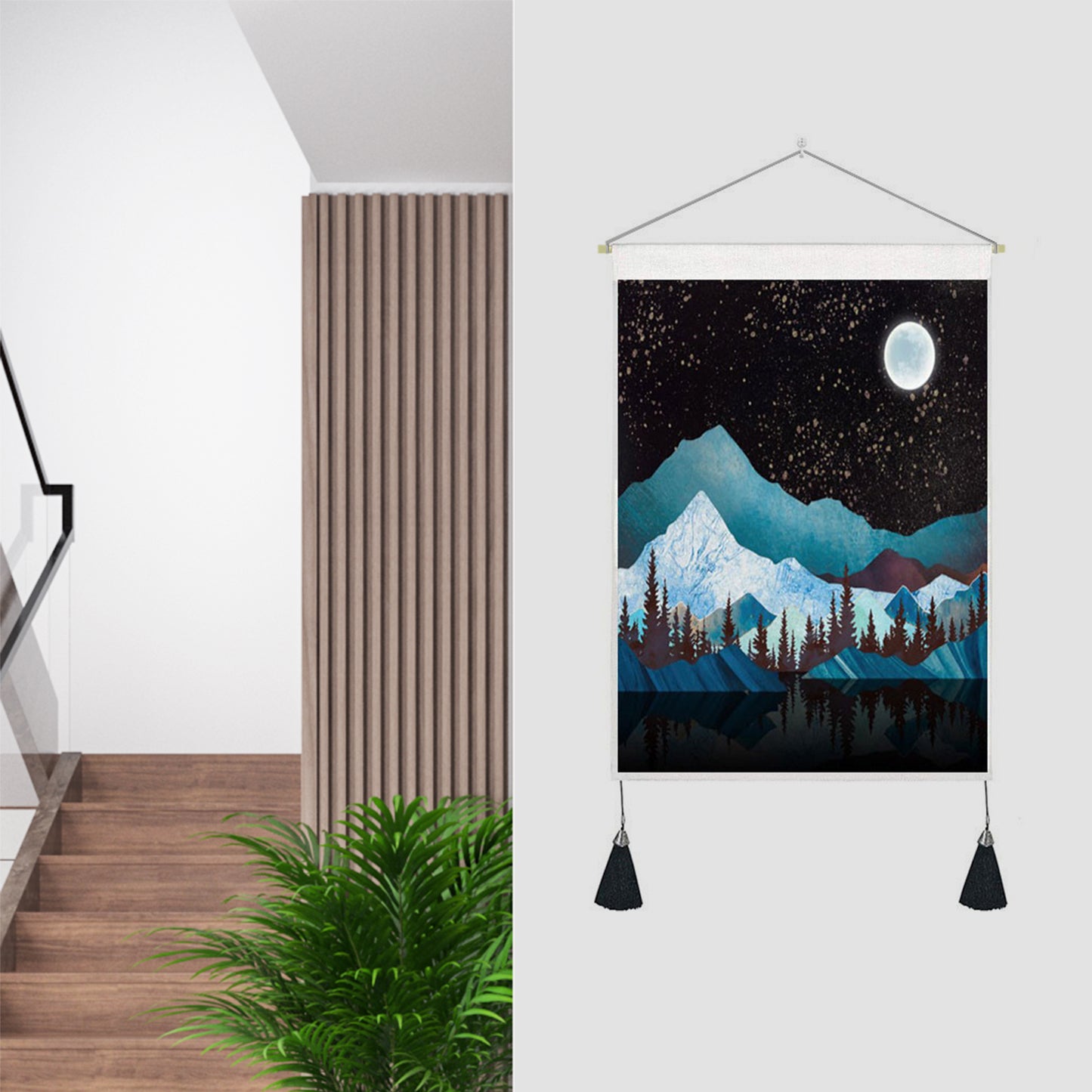 Tapestry Tassels Moon Mountain Linen Cotton Home Door Wall Hanging Bedroom Decor