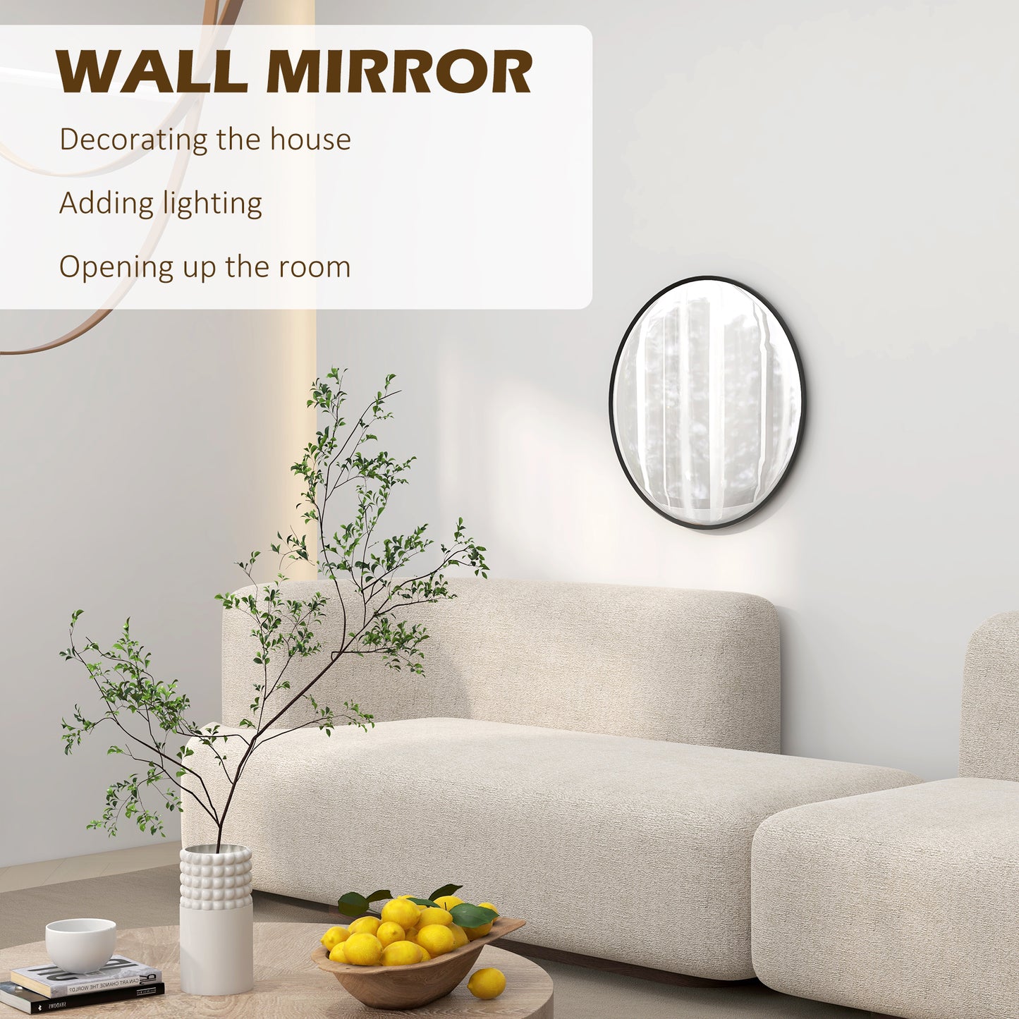 61cm Decorative Wall Mirror For Bedroom Living Room, Modern Round Bathroom Mirror For Home Decor, Black