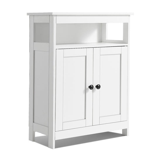 Bathroom Floor Cabinet, 3-Tier, Wooden Storage Organizer With 2 Doors And Adjustable Shelf, Modern Bathroom Furniture Home Decor Freestanding Cupboard For Kitchen/Living Room/Entryway Use, White