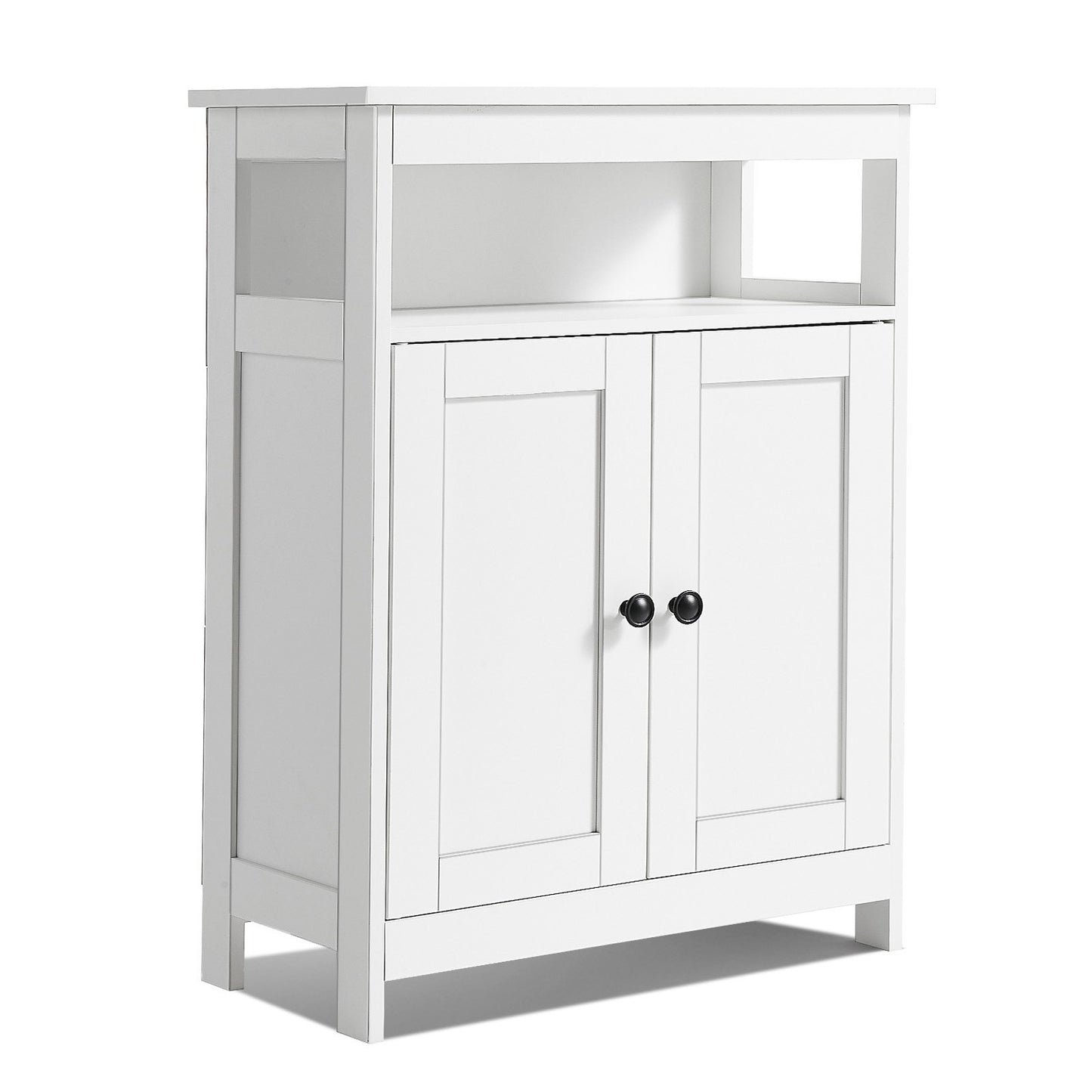 Bathroom Floor Cabinet, 3-Tier, Wooden Storage Organizer With 2 Doors And Adjustable Shelf, Modern Bathroom Furniture Home Decor Freestanding Cupboard For Kitchen/Living Room/Entryway Use, White