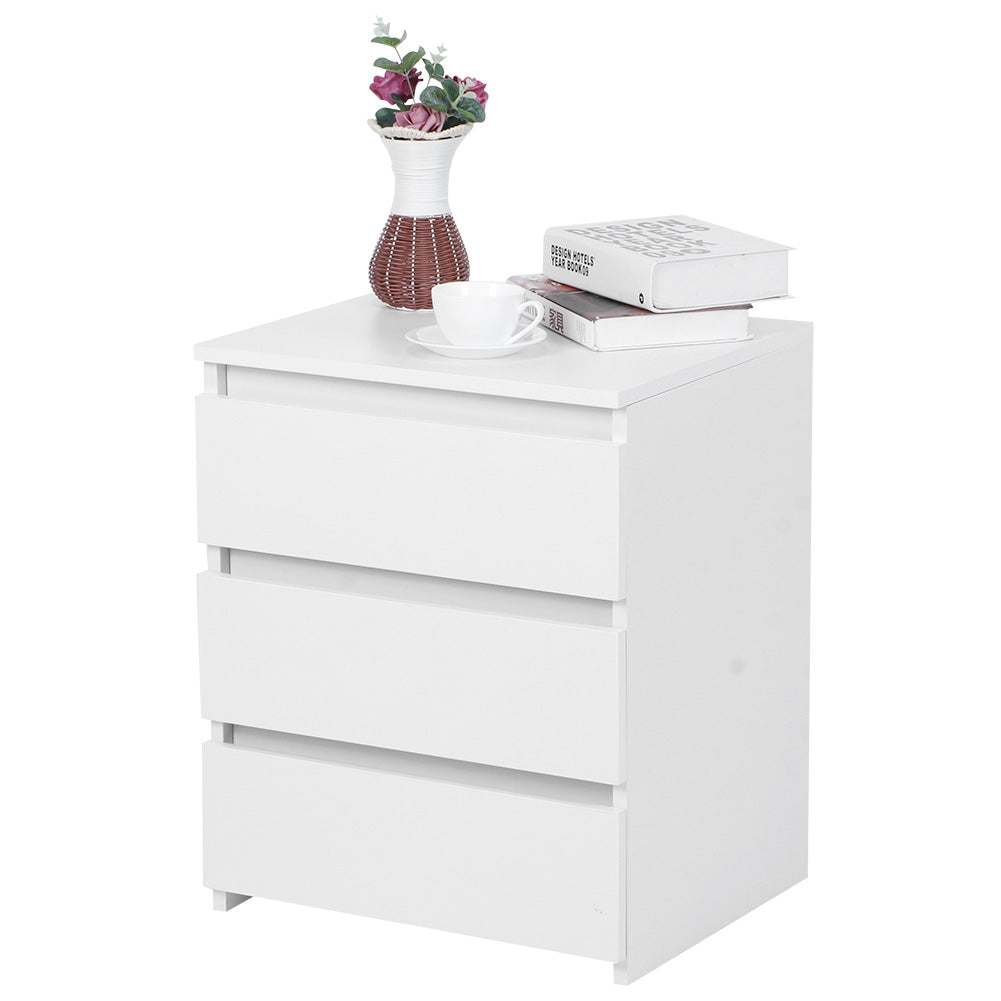 White Modern Bedside Table Cabinet Nightstand With 3 Storage Drawers Bedroom Furniture