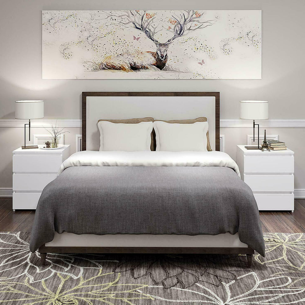 White Modern Bedside Table Cabinet Nightstand With 3 Storage Drawers Bedroom Furniture