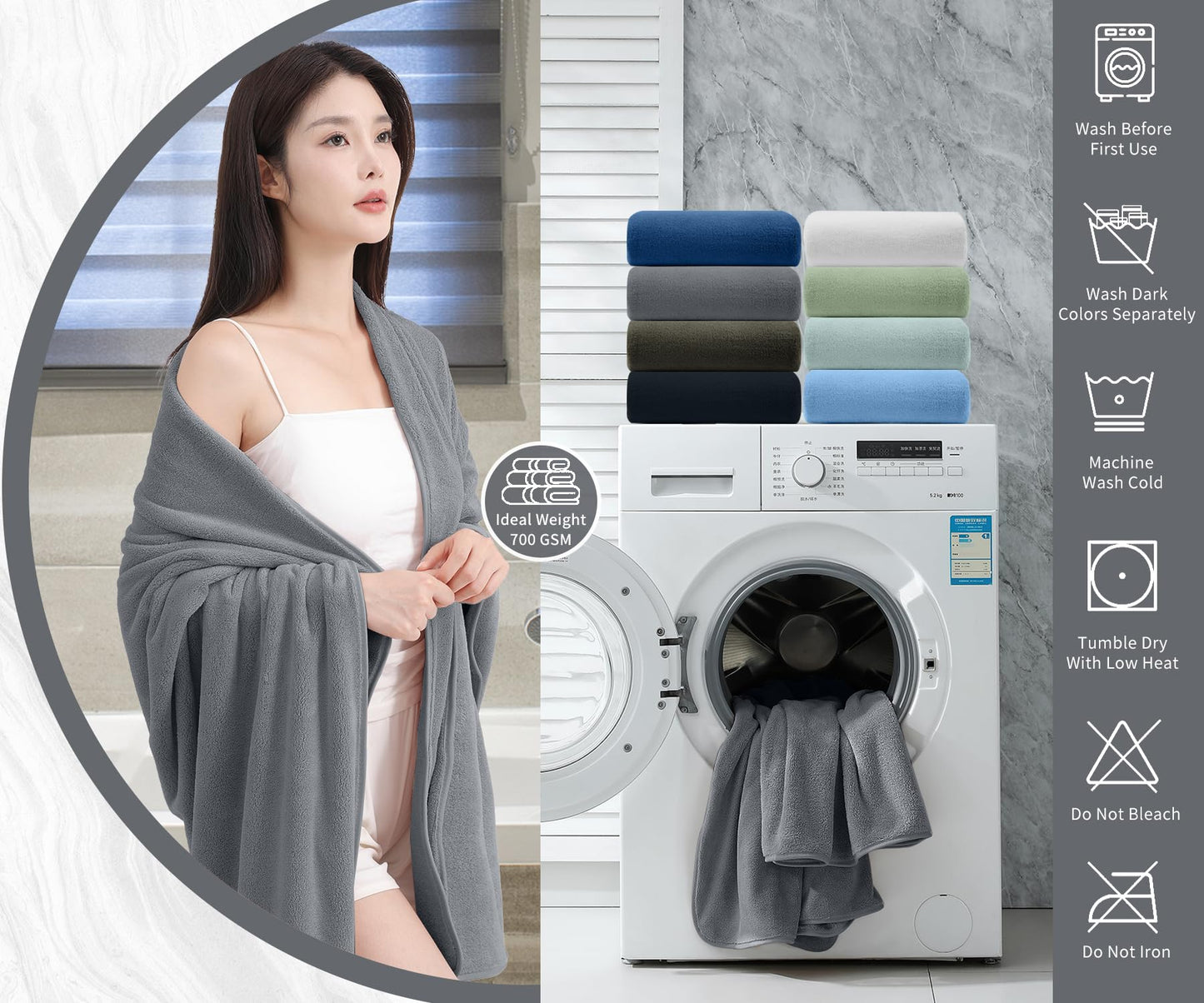 Coral Fleece Bath Towels Pack Of 3 Gray