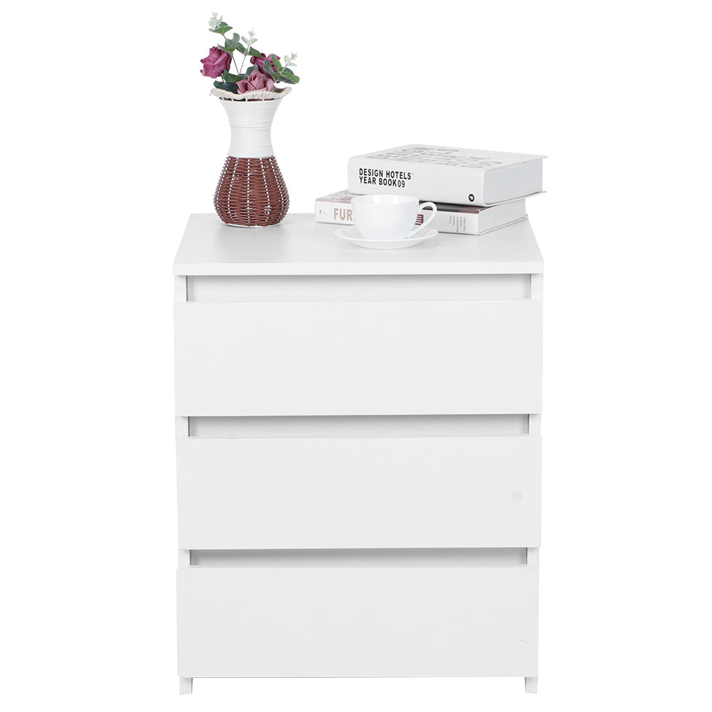 White Modern Bedside Table Cabinet Nightstand With 3 Storage Drawers Bedroom Furniture