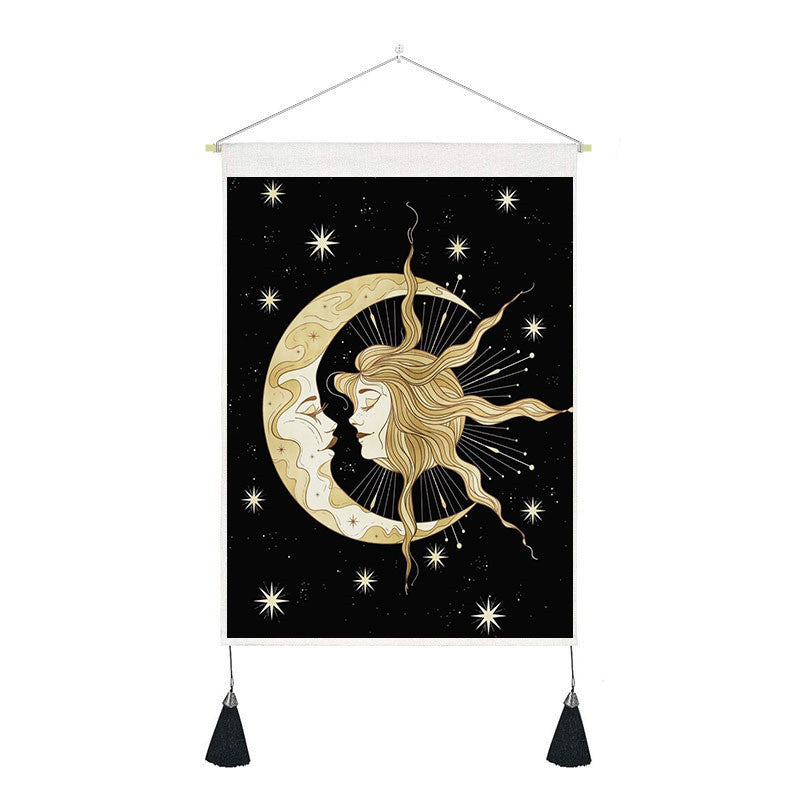 Tapestry Tassels Moon Mountain Linen Cotton Home Door Wall Hanging Bedroom Decor