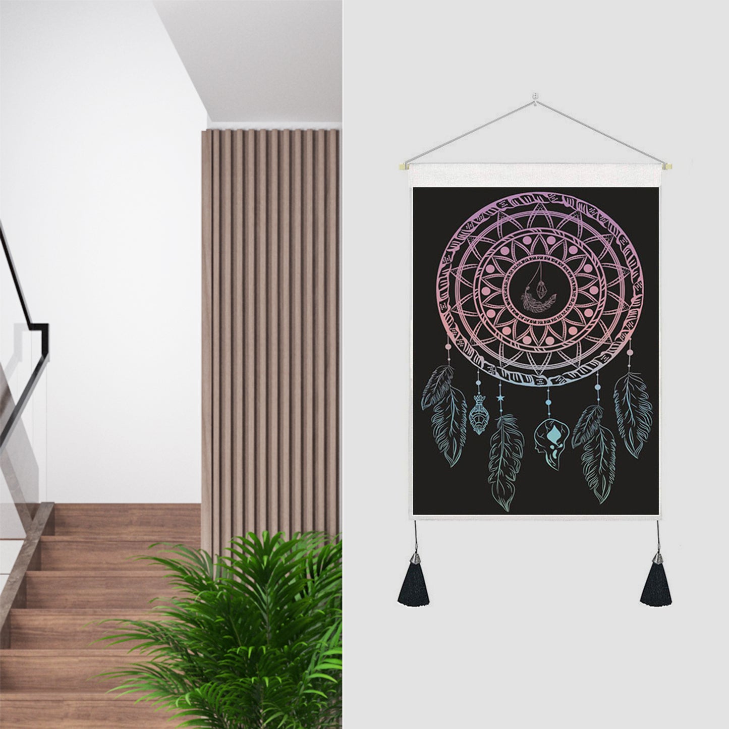 Tapestry Tassels Moon Mountain Linen Cotton Home Door Wall Hanging Bedroom Decor