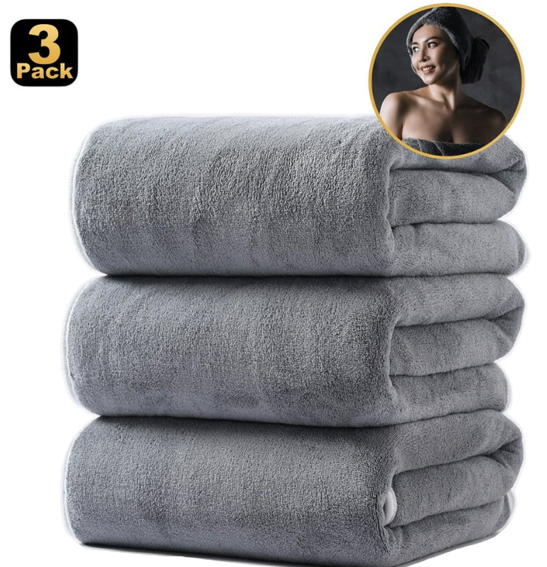 Coral Fleece Bath Towels Pack Of 3 Gray