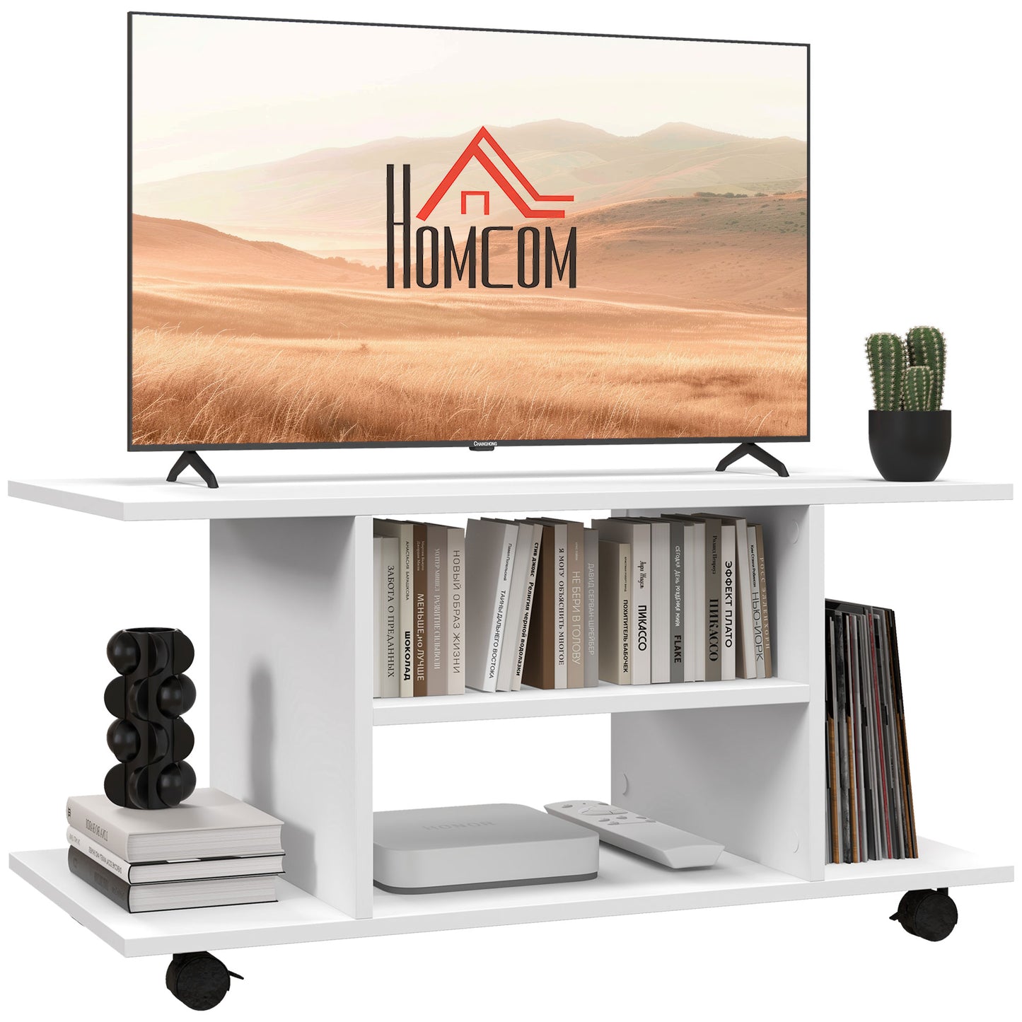 Modern TV Cabinet Stand Storage Shelves Table Mobile Bedroom Furniture Bookshelf Bookcase White