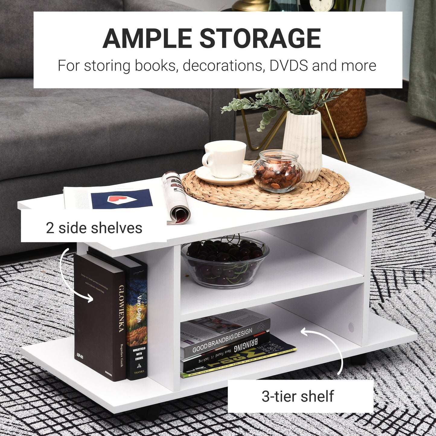 Modern TV Cabinet Stand Storage Shelves Table Mobile Bedroom Furniture Bookshelf Bookcase White