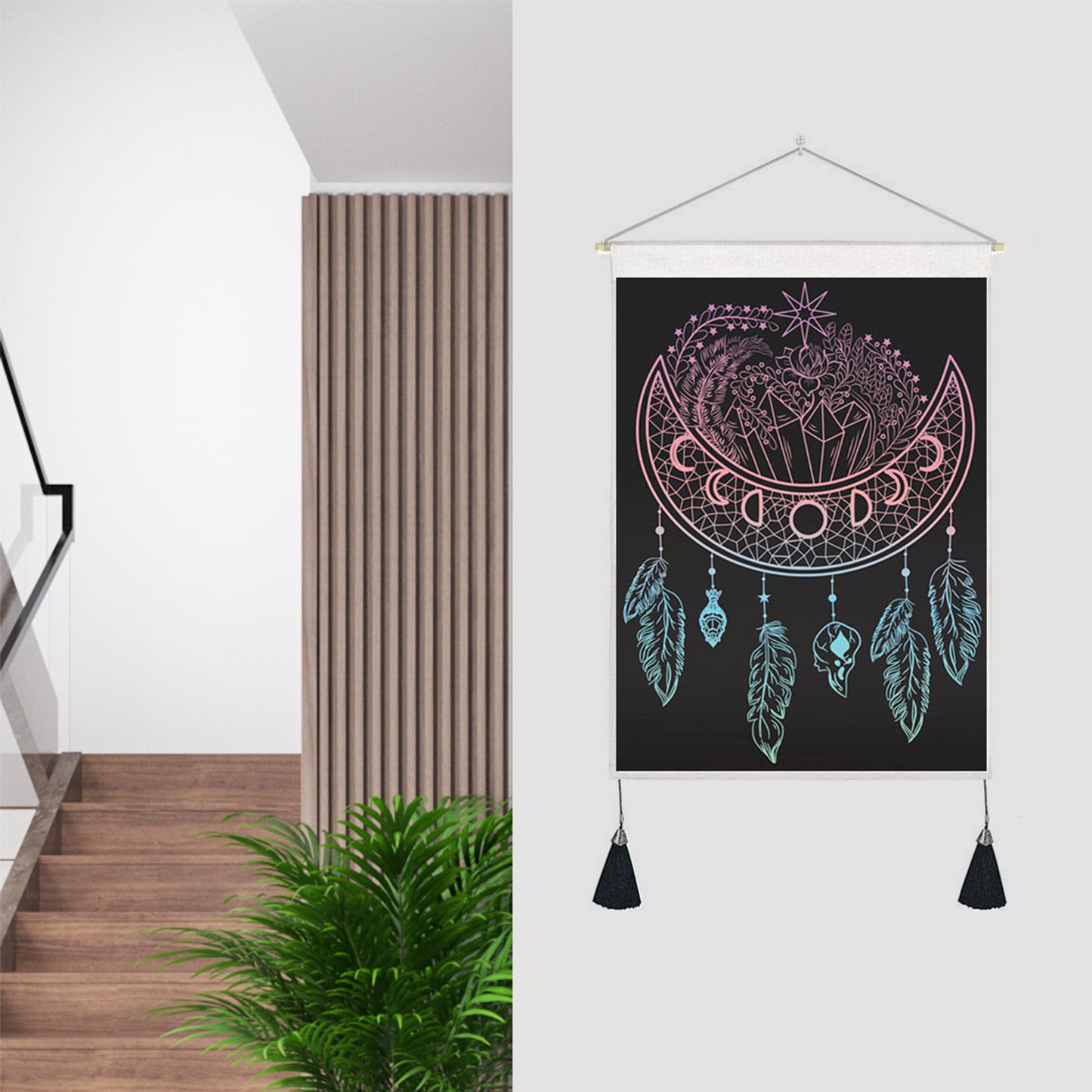 Tapestry Tassels Moon Mountain Linen Cotton Home Door Wall Hanging Bedroom Decor