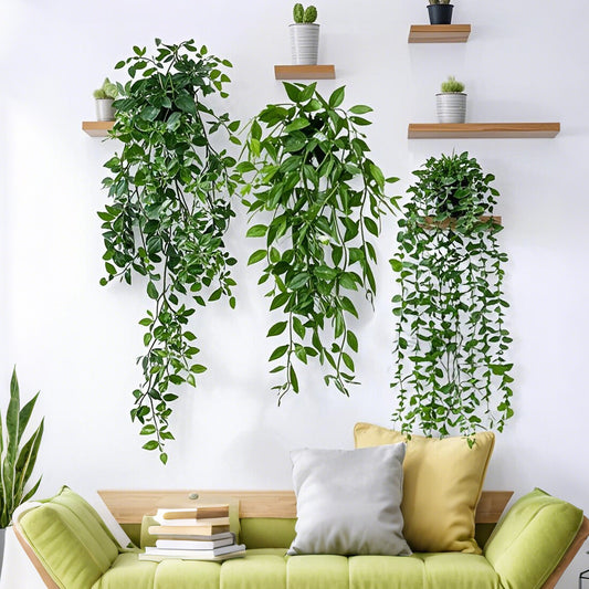 3 Pack Artificial Hanging Plants In Pots Indoor Fake Trailing Plants Home Room UK NEW